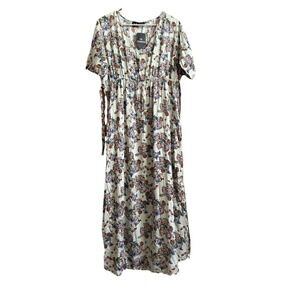 S.R. Fashion Cream Floral Print Dress XXL Pom Pom‎ Hem Boho Style Made In India